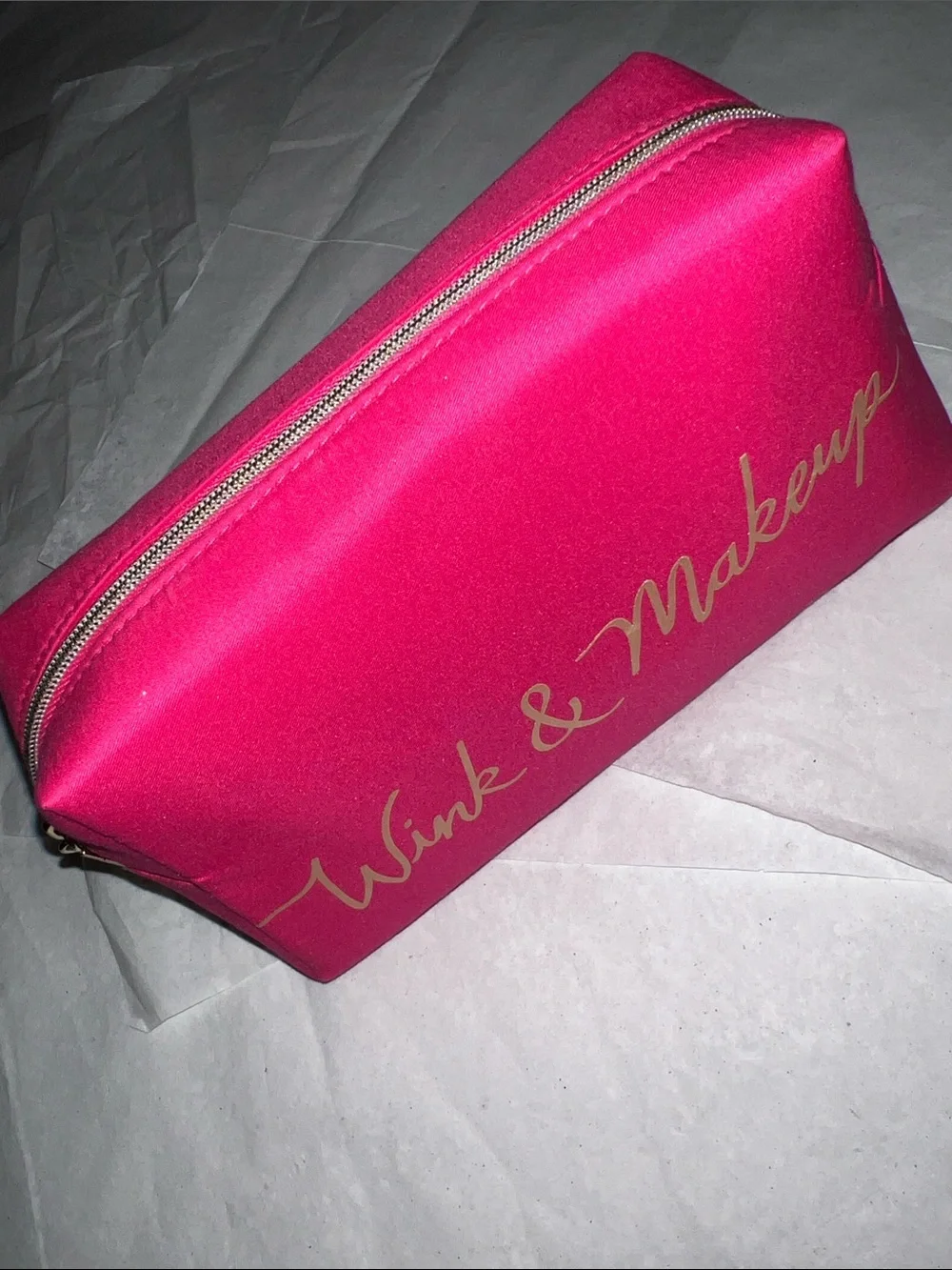 Lancome Hot Pink Wink & Makeup Cosmetic Pouch with Gold Script
